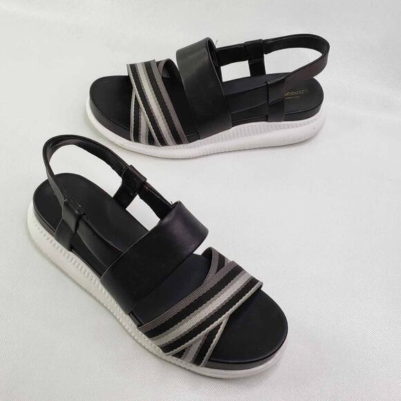 Cole Haan Women’s Sandal Wedge Zerogrand Slingback Multi Stripe Size 9.5B Black - Picture 1 of 9